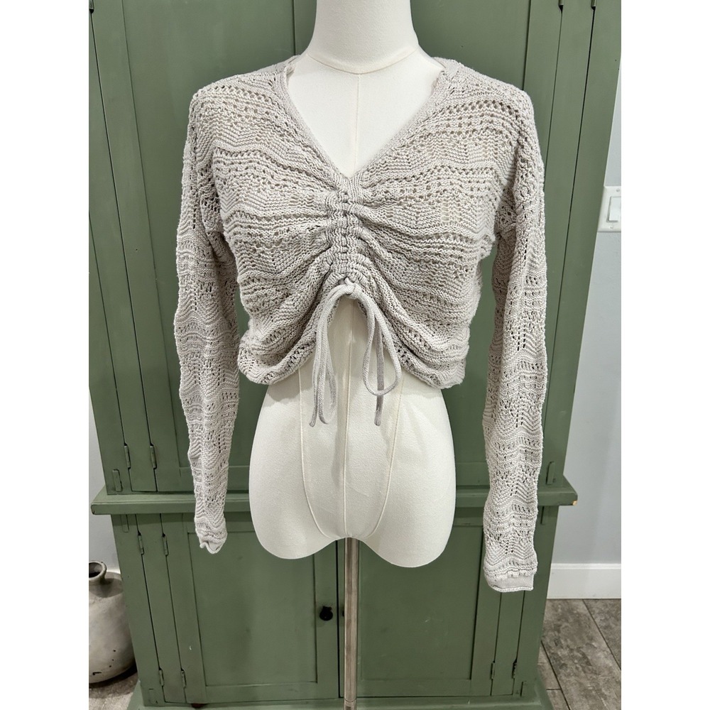 Jessica Simpson Crochet Open‎ Knit Top Cropped Ruched Size XS Beach Boho Coastal